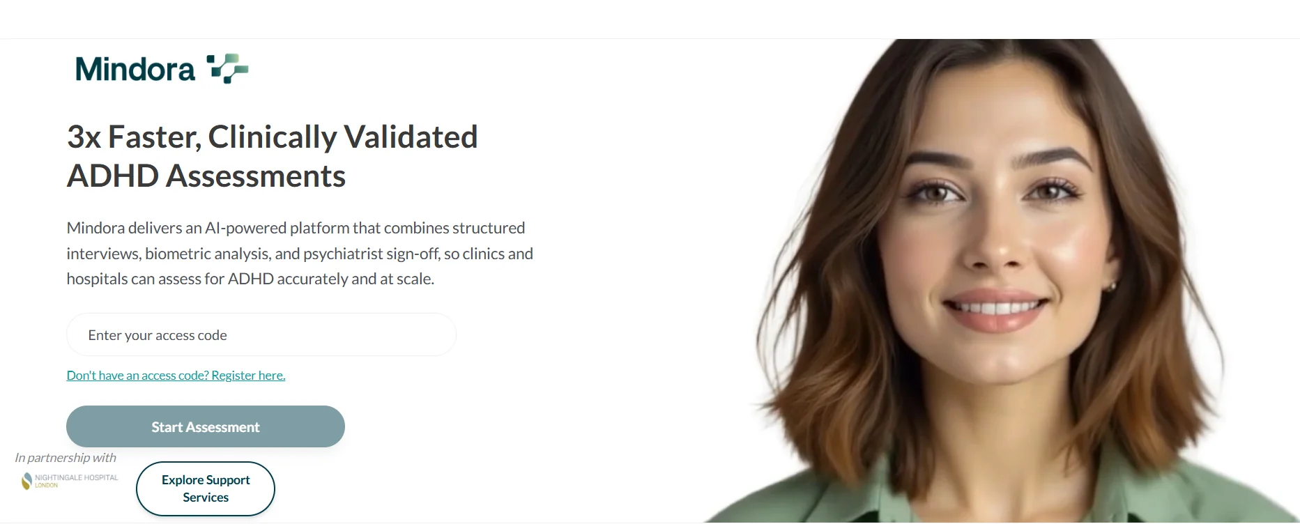 Mindora ADHD assessment platform screenshot