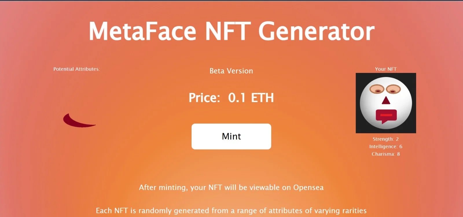 NFT random generator interface